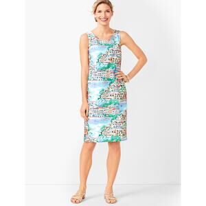 Talbots Plus Sleeveless Scenic Village Shift Dress White Greek Isle‎ Size 16P